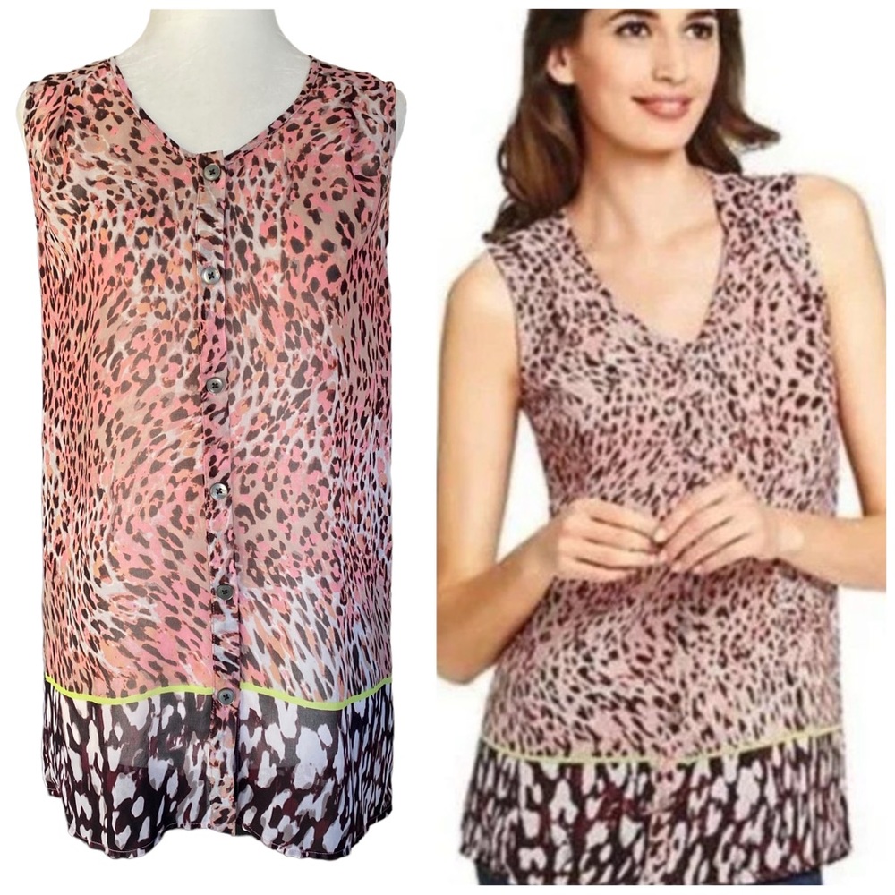 CAbi Beguile Sheer Sleeveless Tunic Top
Pink/Brown Style #108 XS